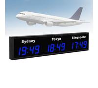 LED Multiple Time World Clock, 3/4 City Digital Wall Mounted Time Zone Clock, Big Size Display, Suitable for Hotels, Multinational Enterprises, International Airports (3city Blue)