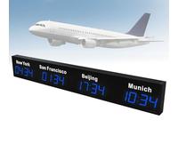 LED Multiple Time World Clock, 3/4 City Digital Wall Mounted Time Zone Clock, Big Size Display, Suitable for Hotels, Multinational Enterprises, International Airports (4city Blue)