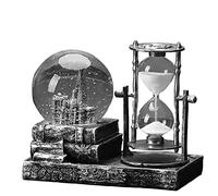 LED Music Snow Globe with Hourglass Vintage Castle Paris Eiffel Tower Home Decoration for Living Room Bedroom Book Shelf TV Cabinet Desk Table Top Decor Centerpieces Ornaments (A - Silver)