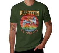 Led Music Zeppelin 1975 U.S. Tour Retro Rock T-Shirt - Vintage Band Tee for Men and Women Army Green-Style XL