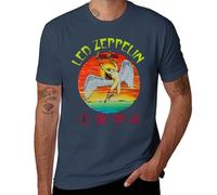 Led Music Zeppelin 1975 US Tour Unisex T-Shirt, Vintage Band Concert Tee, Classic Rock Merch, Cotton Retro Music Apparel Navy-Style M