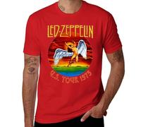 Led Music Zeppelin US Tour 1975 T-Shirt - Retro Vintage Rock Concert Tee for Men and Women, Classic Band Merch Red-Style L