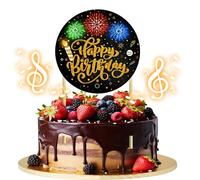 LED Musical Birthday Cake Toppers,with Light and Music, Blowable ,Black Gold Glitter,Fabulous Cake Decoration for Men & Women- Plays Hit Song 'HAPPY Birthday' (Black Gold)