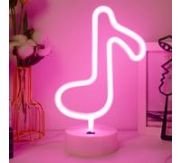 LED Musical Note Neon Lights Pink Led Music Notes Neon Light USB/Battery Powered with Base Bedroom Neons Lights for Girls Light Signs Lamp for Christmas Wedding Sign Birthday Decor