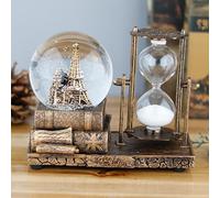 LED MusicCrystal Snow Globe， Sand Timer ，Hourglass,Home Decor,Table Decor for Living Room ，Office Desk Decorations[Brass Tower ]