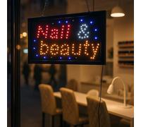 LED Nail & Beauty Sign Light Up Display Board - Flashing Multicolour Shop Window Signs for Salon Spa - 48cm x 28cm Wall Mount Electric Business Sign
