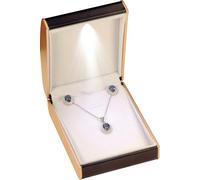 LED Necklace Pendant Jewelry Gift Box…Luxury PU Leather Dome Top Designed with Gold Color Painted on the Sides Necklace Earrings Jewelry Gift Holder Box with Light for Women for Men, S, Faux Leather