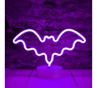 LED Neon Bat Lights Purple, Bat Shape Neon Signs Night Lights Battery Operated Desk Table Lamp for Bedroom, Bar, Wall, Halloween Decor-Bat with Holder Base(Purple)