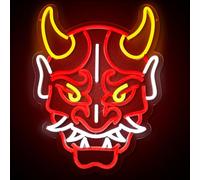 LED Neon Devil Mask Wall Sign, Japanese Hannya Mask Neon Sign for Wall Décor,Red and Yellow, Decorative Light Art,Dimmable LED Neon Tattoo Studio Sign - USB Anime Demon Art Light for Man Cave