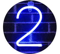 LED Neon Number Lights, Neon Night Light Wall Decorative Night Light for Kids Bedroom Battery USB Operated Blue (2)