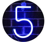 LED Neon Number Lights, Neon Night Light Wall Decorative Night Light for Kids Bedroom Battery USB Operated Blue (5)