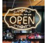 LED Neon Open Sign for Business, 16.5x10'' Come in We’re Open Sign, Warm White Adjustable Brightness Neon Lights for Party, Bar, Salon, Stores, Hotel, Wall Decor, Clubs, Hotels