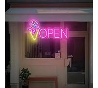 LED Neon Open Sign with Ice Cream Cone Design, USB Powered, Wall Hanging Plastic Neon Light, Switch Controlled, Multipurpose Room Decor, Business Signage for Ice Cream Trucks and Shops