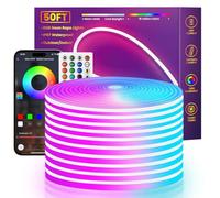 LED Neon Rope Lights, 50 ft, Music Sync RGB Flexible Neon Rope Lights, Colour Changing, Control with App/Remote, Multiple Modes, IP67 Waterproof Neon Strip Lights for Bedroom, Outdoors, Indoor (50 ft)