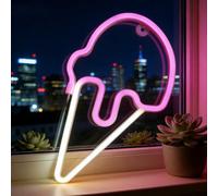 LED Neon Signs Assortment - Strawberry, Cat Paw, Coffee Cup, Whale Shapes, Indoor Outdoor Decor for Party, Christmas Valentine's Day Bedroom Ambience(Ice Cream)