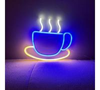 LED Neon Signs Assortment - Strawberry, Cat Paw, Coffee Cup, Whale Shapes, Indoor Outdoor Decor for Party, Christmas Valentine's Day Bedroom Ambience(Blue Coffee Cup Warm White Dish)