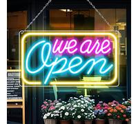 LED Neon We Are Open Signs, 16.5''x 9'' Open Sign for Business, Neon Open Sign with ON/OFF Switch, Light Up Electric USB Powered Sign for Stores, Hotel, Bars, Restaurant (Pink&Blue&Yellow)
