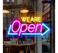 LED Neon WE ARE Open Signs, 16''x 7.8'' Open Sign for Business, Ultra Bright Neon Open Sign Electric Light Up Sign for Stores, Bars, Restaurant, Shop, Wall Decor（Blue&Pink&Orange）