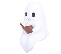 LED Night Lamp Cute Ghost Reading Book Light Statue for Bookshelf Windowsill Decoration, Soft Warm Light for Family Child Room, Resin Craftsmanship, 4.3 X 5.4 X 7.9in