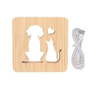 LED Night Light Hollow Cat Dog Design Eye Protection 3D Wooden Lamp for Bedroom Living Room Office