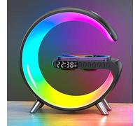 LED Night Light,Intelligent Atmosphere Lamp,RGB Bluetooth Speaker Wireless Charger Bedside Lamp,Sunrise Wake-up Lamp Polar Lamp Alarm Clock,Charging Nightstand Lamp,Table Sleep Lamp (Black)