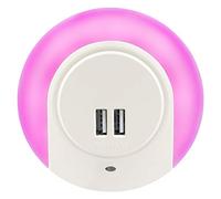 LED Night Light Plug in with 2 USB Port Charger 1w Pink Automatic Sensor Dusk to Dawn for Bedroom Childrens Room Hallways Living Rooms Baby Girls Room A78B