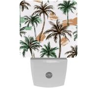 LED Night Lights Plug into Wall 2-Pack, Nightlights with Auto Dusk to Dawn Sensor for Kids Room Nursery Hallway Stairs,Brown and Green Tropical Palm Trees Pattern