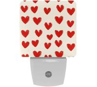 LED Night Lights Plug into Wall 2-Pack, Nightlights with Auto Dusk to Dawn Sensor for Kids Room Nursery Hallway Stairs,Cute Red Hearts on a Cream Background