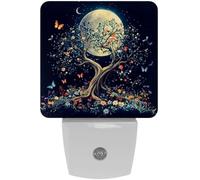 LED Night Lights Plug into Wall 2-Pack, Nightlights with Auto Dusk to Dawn Sensor for Kids Room Nursery Hallway Stairs,Tree of Life with a Moon Phase Flowers and Butterflies