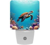 LED Night Lights Plug into Wall 2-Pack, Nightlights with Auto Dusk to Dawn Sensor for Kids Room Nursery Hallway Stairs,Underwater Scene with a Large Sea Turtle