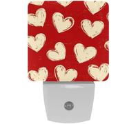 LED Night Lights Plug into Wall 2-Pack, Nightlights with Auto Dusk to Dawn Sensor for Kids Room Nursery Hallway Stairs,Valentine's Day Cream Hearts on a Red Background