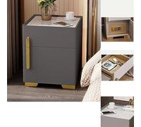 LED Night Stand with Charging Station, Modern Bedside Table with Drawer, Smart Night Table for Bedroom and Office