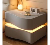 LED Nightstand Set of 2 with 2 Drawers Modern Bedroom Night Tables with LED Light Gray Color Compact 40cm Design for Small Spaces