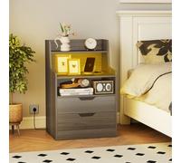 LED Nightstand with Charging Station - Grey
