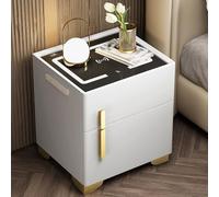 LED Nightstand with Hidden Safe USB/Type-C Ports Adjustable Brightness Tempered Glass Top Modern Design White 35 x 40 x 50 cm - Ideal for Bedrooms and Living Rooms.