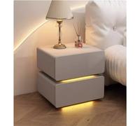 LED Nightstand with Leather Finish, Solid Wood Bedside Table, Floor Standing Design, 2 Spacious Drawers for Bedroom & Living Room Storage, Modern Furniture Accent