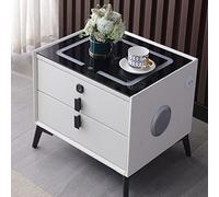 LED Nightstand with USB & Wireless Charging, Fingerprint Lock, Drawers, Glass Top - Ideal for Small Spaces