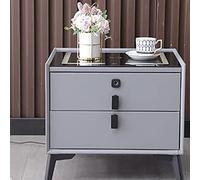 LED Nightstand with USB & Wireless Charging Fingerprint Lock Storage Drawers Glass Top for Small Spaces Modern Bedside Table for Bedroom & Living Room