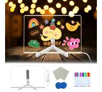 Led Note Acrylic Board with 12 Colors Magic Light Up Drawing Board Luminous Neon LED Writing Message Noteboard with 12 Colours and Eraser for School Home Office (11.81 X 7.87 in) - Eraser Missing