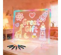 LED Note Board, 4 Modes &7 Colors LED Drawing Board 13.7"X10.2", Acrylic Light up Dry Erase Boards with Stand, 7 Markers, Soft Cloth, Hanging Chain, Spray Bottle, Christmas Birthday Gifts for Family