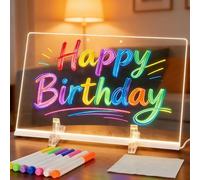 LED Note Board, LED Drawing Board for Kids with 7 Neon Colours & 4 Modes, Erasable Neon Writing Tablet with Stand & Pens, Light Up Doodle Pad for Boys & Girls, 30x20cm