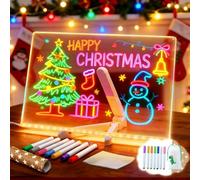 LED Note Board, LED Drawing Board with 7 Colors Pen, Acrylic Light Up Writing Message Board, Magic Doodle Glow Dry Erase Board Desktop Memo with Gift Paper/Stand for Kids Home Cafe Office 30x20cm
