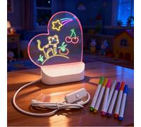 LED Note Board with 3 Colors, LED Drawing Board, Multifunctional Acrylic Dry Erase Message Board with Light for Room/Store/Office/Gift (Heart, Plug-in)