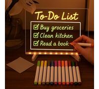LED Note Board with 7 Color Pens Acrylic Magic Writting Board Light Up Message Board Doodle Desktop Memo with Colorful Markers Write & Erase Neon Note Board