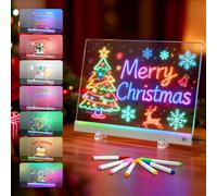 LED Note Board with 7 Colors, 13.7"x10" Led Drawing Board for Kids, Rewritable Acrylic Dry Erase Boards with Light, Light up Message Board with 7 Markers, Holiday Trend Gift