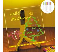 LED Note Board with 7 Colors Pen, Lighted Acrylic Message Board 20x20cm, Dry Erase LED Drawing Board Doodle Desktop Memo Illuminated Wordpad Gift for Children School Cafe Home Office Christmas