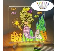 LED Note Board with 7 Colors Pen, Lighted Acrylic Message Board, Light Up Drawing Board Kids,Light Up Dry Erase Board with Stand for Christmas Office School Home (15x15cm)