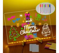 LED Note Board with 7 Colors Pen, Lighted Acrylic Message Board, Light Up Drawing Board Kids,Light Up Dry Erase Board with Stand for Christmas Office School Home (30x20cm)