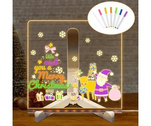 LED Note Board with 7 Colors Pen, Magic Note Board Glowing Acrylic Message Marker Boards with Light, LED Drawing/Writing Light Up Dry Erase Boards with Stand for Office School Home (15 * 15cm)