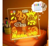 LED Note Board with 7 Colors Pen/Stand/Gift Paper, Acrylic Drawing Board for Kids 5.9''x5.9'' Magic Light Up Writing Message Board, Dry Erase Illuminated Arts Doodle Desktop Memo Advertising Notepad
